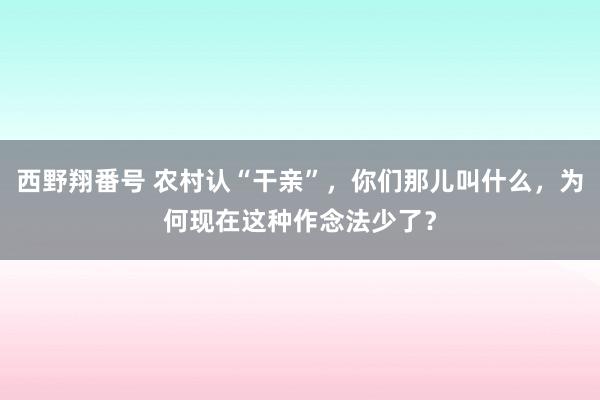 西野翔番号 农村认“干亲”，你们那儿叫什么，为何现在这种作念法少了？